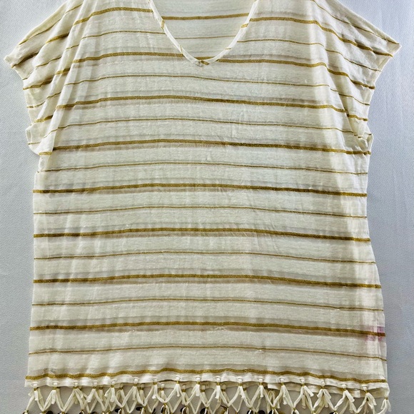 Calypso St. Barth Other - Calypso St. Barth hi-lo Beach cover, gold stripes and beaded fringe, size Small
